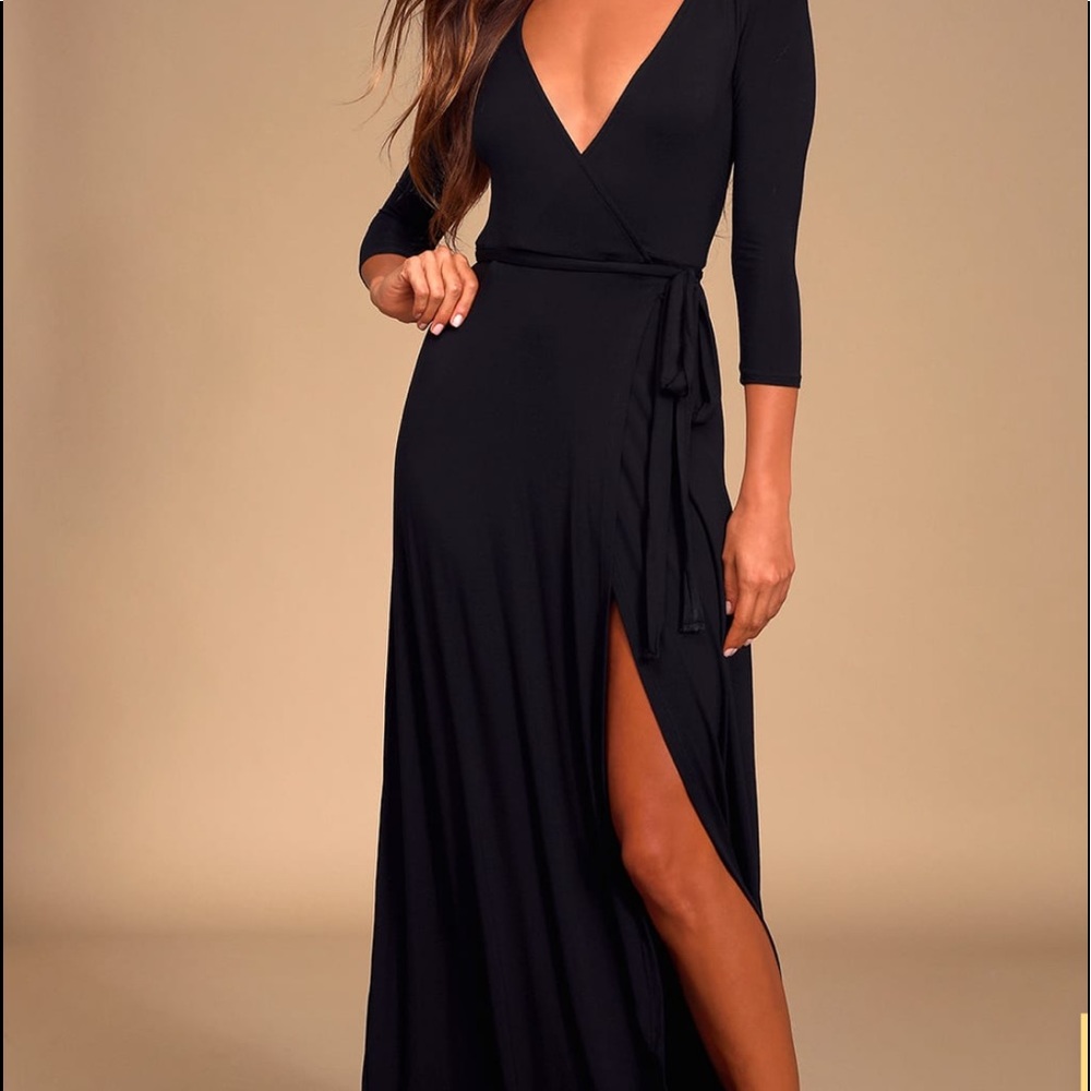 Garden District Black Wrap Maxi Dress